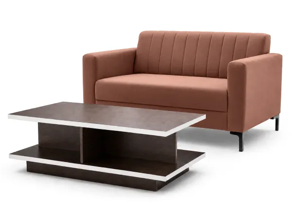 Tulip Upholstered 3 Seater Sofa in Rust Ruby Color With Rio Centre Table